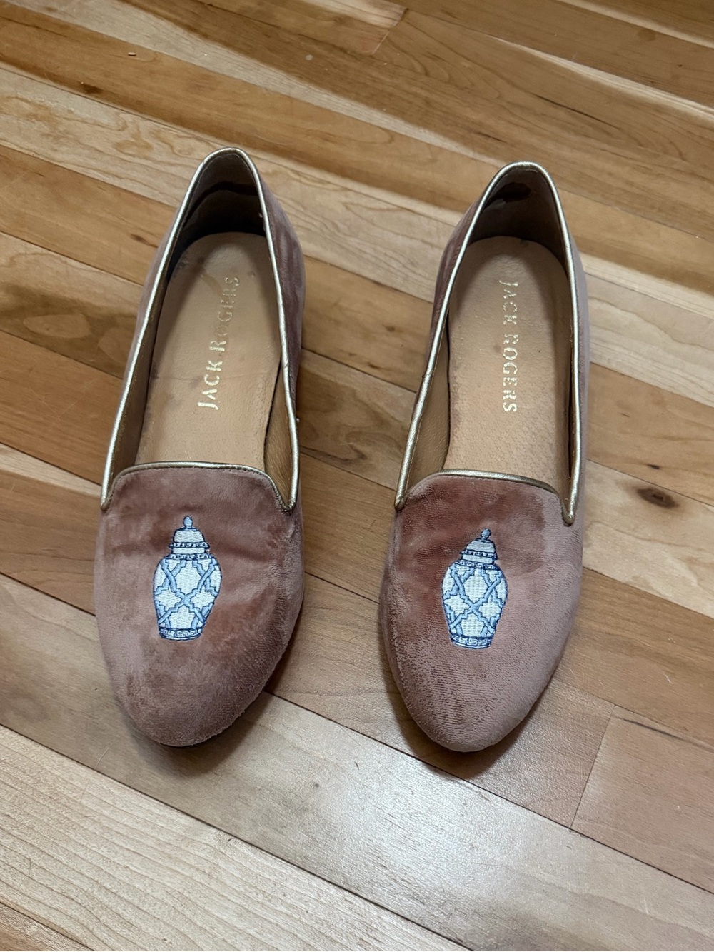 Jack Rogers Women's Taupe Suede Embroidered Loafers